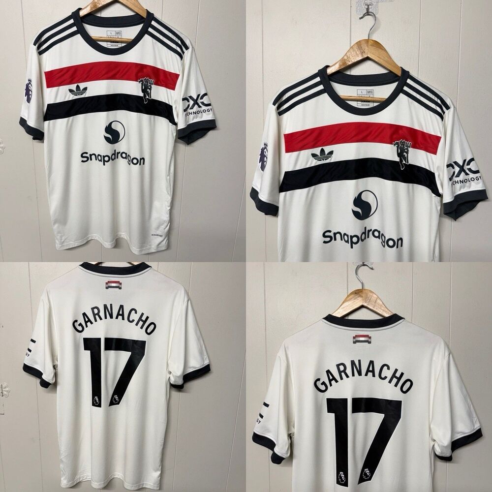Garnacho #17 Manchester United Away Jersey Adidas Premier League Off White Men L